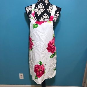 Vintage White Green & Pink Floral Print Apron Cooking Kitchen EUC Cross Back Fun